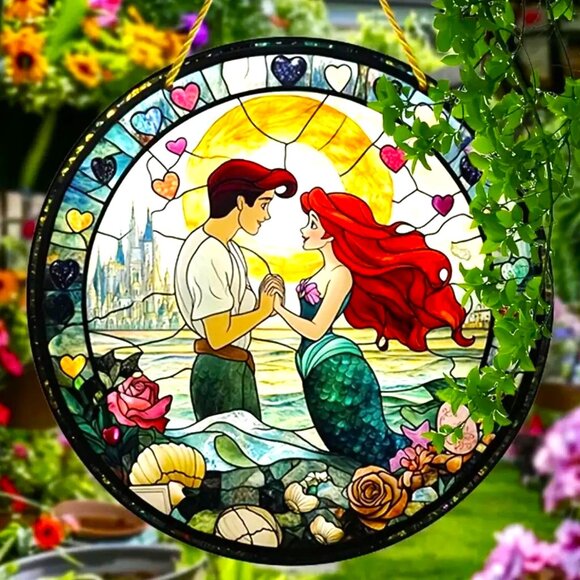 Suncatcher Little Mermaid Ariel Eric Love Hanging Window Decor Colorful Disney - Picture 2 of 5